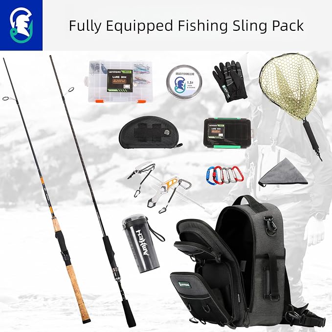 22L Fly Fishing Sling Bag - Fits 3x 3700 Tackle Boxes, 12 D-Rings, Rod Holster, Water Bottle Holder, Phone Pocket (Grey)