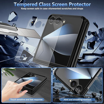 Hekodonk for Galaxy Z Flip 8 Case with 360 Rotatable Stand,[Compatible with MagSafe][Front Screen Protector],Magnetic Ring Holder with Hinge Protective Case for Samsung Z Flip 8,Sliver