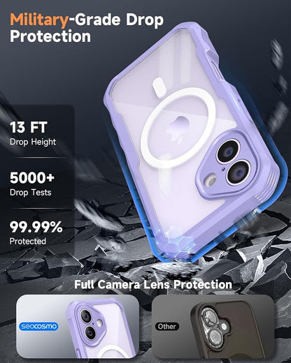 seacosmo for iPhone 17 Case, Full Body Bumper with Built-in Tempered Glass Screen Protector and Camera Lens Protection, Compatible with MagSafe, Shockproof 17 Phone Case, 6.3", Light Purple