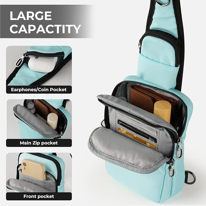 BROADREAM Mini Crossbody Sling Bag, Small Chest Bags Dual Pocket with Zipper Lock, RFID Blocking & Water Resistant Women Men