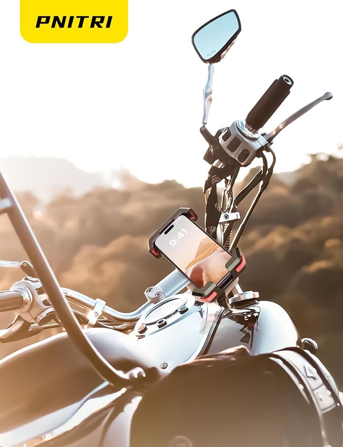 Pnitri 2025 New Upgraded Bike Phone Holder Handlebar - 1S Quick Install, Motorcycle Phone Mount, Bicycle Phone Holder fit Large Phone Case for iPhone Samsung, Dirt Scooter Mini Bike Accessories