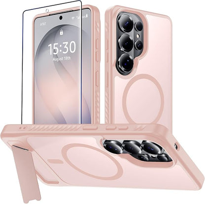 For Samsung Galaxy S26 Ultra Case with Kickstand,1*Screen Protector,[Compatible with Magsafe]Translucent Matte Military-Grade Protection,Magnetic Phone Case for Samsung Galaxy S26 Ultra,6.9"-Pink