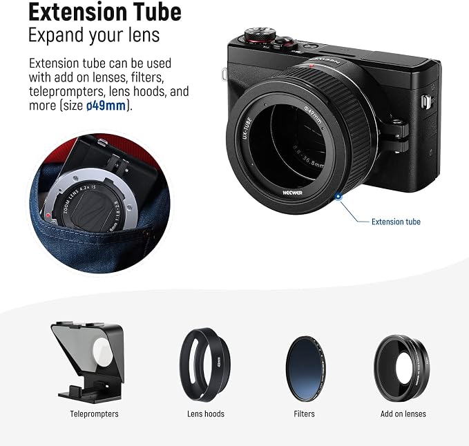NEEWER Wide Angle Lens Compatible with Canon G7X Mark III Camera, 2 in 1 18mm HD Wide Angle & 10x Macro Additional Lens with Extension Tube, Bayonet Mount Lens Adapter, Cleaning Cloth