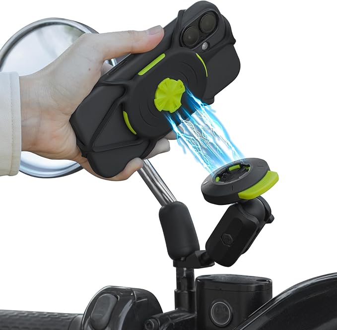 Bone Moto Tie Connect Kit 3 - Mirror Stem, Magnetic Motorcycle Phone Mount, Detachable & 360° Rotatable, Heavy Duty & Shock-Absorbing Scooter iPhone Holder for 4.7"–7.2" Smartphones (Mirror Mount)