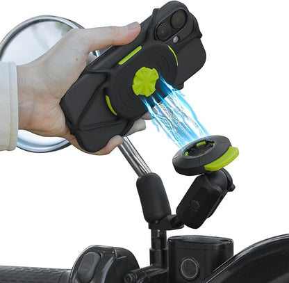 Bone Moto Tie Connect Kit 3 - Mirror Stem, Magnetic Motorcycle Phone Mount, Detachable & 360° Rotatable, Heavy Duty & Shock-Absorbing Scooter iPhone Holder for 4.7"–7.2" Smartphones (Mirror Mount)