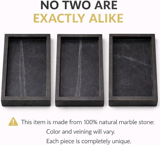 Natural Black Marble Tray for Bathroom | Kitchen | Vanity | Desktop, Stone Organizer for Coffee Table, Dresser, Nightstand, Candles, Soap, Towel, Plant, Jewelry (10" x 6"), Rectangular