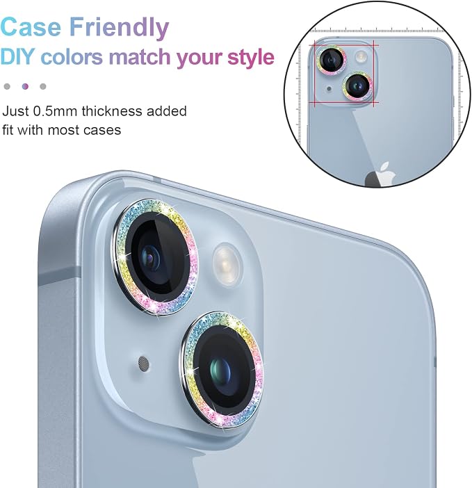 Jeluse 2X2 Pack Camera Lens Protector for iphone 14 Plus for iphone 14, 9H Tempered Glass Screen Protector Cover [Alignment Kit Eazy installation] Metal Individual Ring