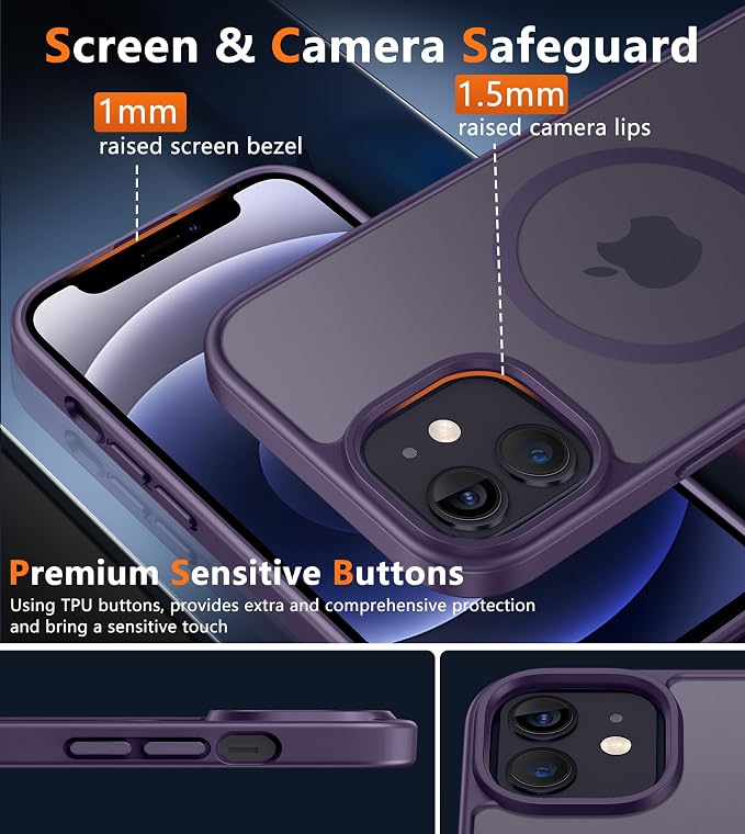 FNTCASE for iPhone 12 Phone Case: for iPhone 12 Pro Magnetic Matte Textured Military Grade Drop Protection Translucent Cell Phone Cover - Slim Durable Shockproof Protective Bumper