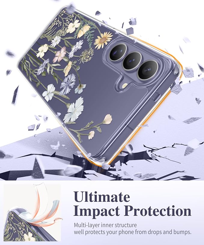 GVIEWIN for Samsung Galaxy S26 Plus Case, Clear Floral Slim Shockproof Protective Women Phone Case, Non-Yellowing, with Screen Protector&Camera Lens Protector for S26 Plus 6.7", Vibrant Spring