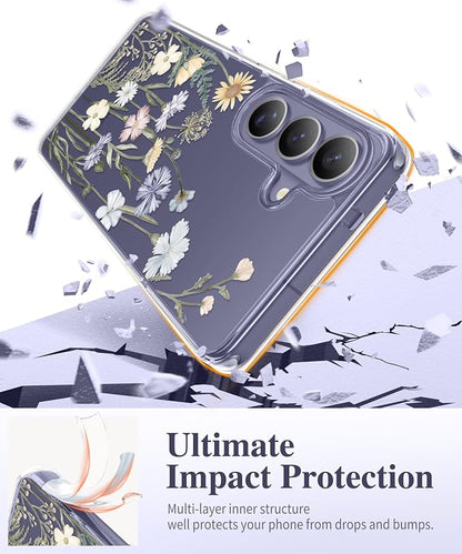 GVIEWIN for Samsung Galaxy S26 Plus Case, Clear Floral Slim Shockproof Protective Women Phone Case, Non-Yellowing, with Screen Protector&Camera Lens Protector for S26 Plus 6.7", Vibrant Spring