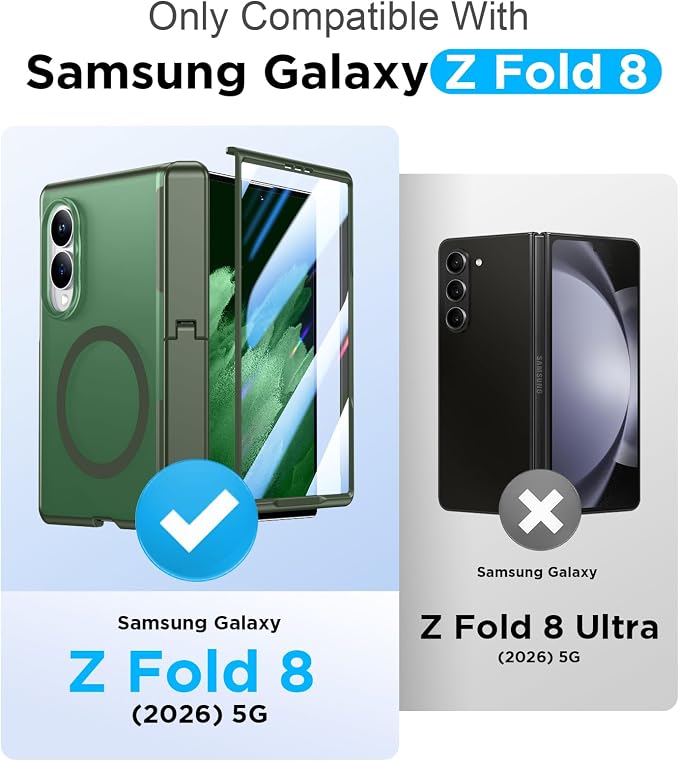 for Samsung Galaxy Z Fold 8 Case,[Compatible with MagSafe][Built-in HD Screen Protector & Kickstand][Hinge Protection] Translucent Matte Full-Body Shockproof Phone Case for Z Fold 8 Wide,Green
