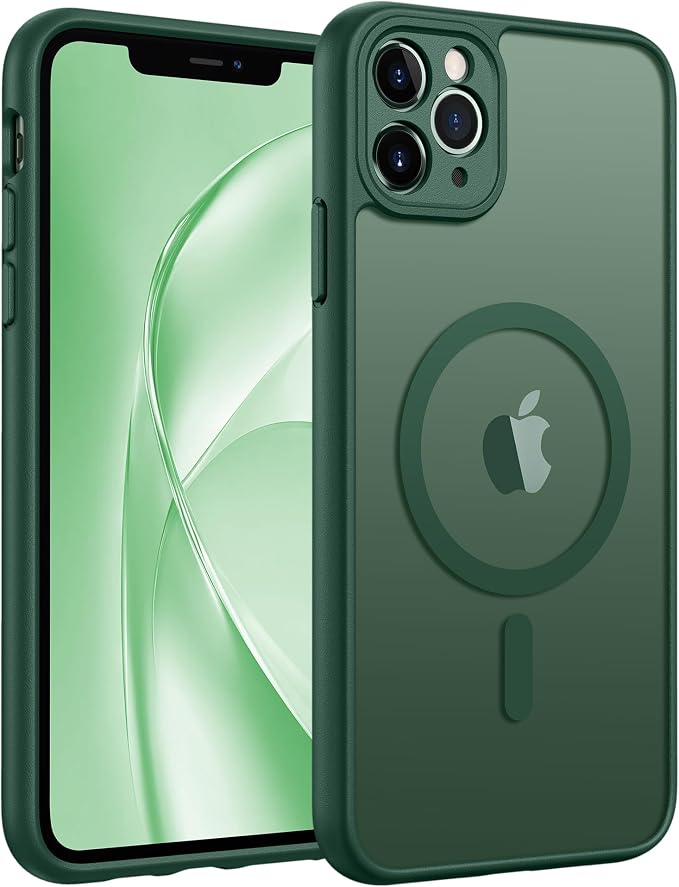 FNTCASE for iPhone 11 Pro Max Case: [Compatible with Magsafe] Translucent Matte Magnetic Cases [Full Camera Protection] Military Grade Shockproof Protective Phone Cover - Green
