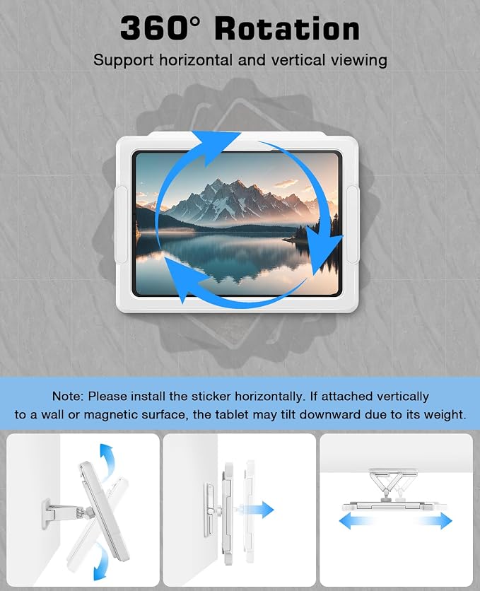 MoKo iPad Shower Holder Waterproof, 360° Rotatable Shower Tablet Holder for 11" iPad, Magnetic Tablet Mount for Fridge, Telescopic Arm, Anti-Fog Touch Screen, 3 Placement Modes, for Bathroom Kitchen