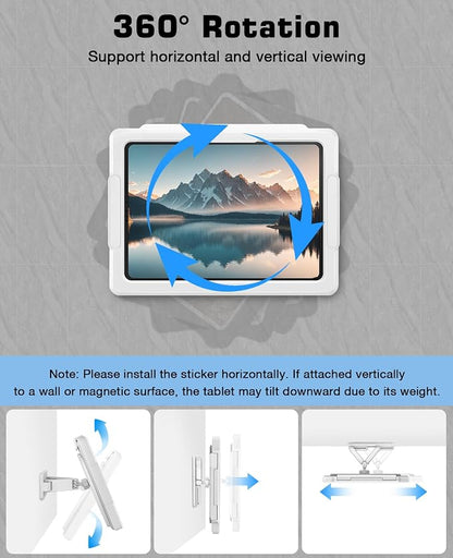 MoKo iPad Shower Holder Waterproof, 360° Rotatable Shower Tablet Holder for 11" iPad, Magnetic Tablet Mount for Fridge, Telescopic Arm, Anti-Fog Touch Screen, 3 Placement Modes, for Bathroom Kitchen