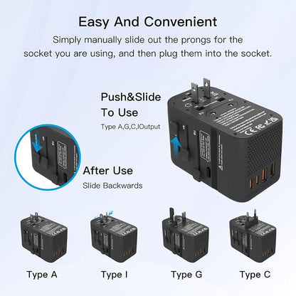 HAPOW Voltage Converter Universal Travel Adapter, PD20W International Power Adapter,Fast Charging Travel Charger, All in One Worldwide Travel Plug Adapter, Outlet Adapter for EU UK USA AU, Black