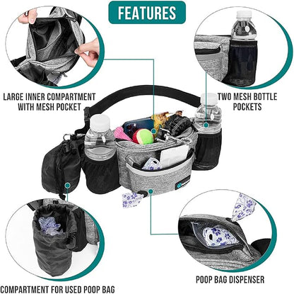 PetAmi Dog Fanny Pack, Treat Pouch for Dog Walking, Training, Built in Poop Bag Dispenser, Water Bottle Holder, Collapsible Bowl, Pet Treat Waist Belt for Hiking, Running, Kibbles (Grey)