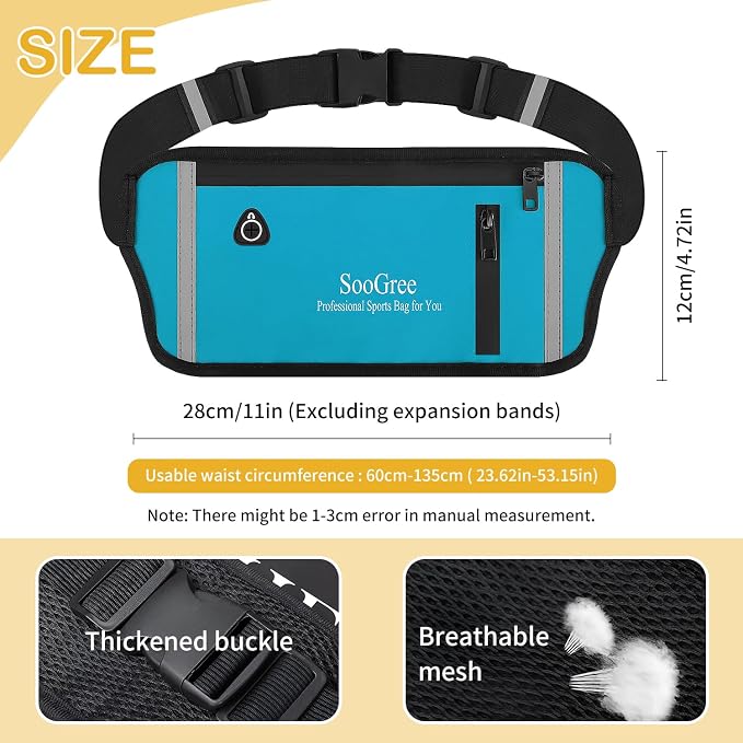 SooGree Men Women Running Belt Fanny Pack, Resistant Waist Pack Money Belt Bag for Hiking Cycling Workout, Gym Phone Holder with Adjustable Strap (GSP1187- Blue)