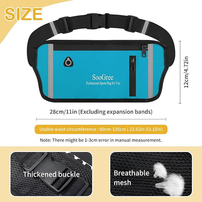 SooGree Men Women Running Belt Fanny Pack, Resistant Waist Pack Money Belt Bag for Hiking Cycling Workout, Gym Phone Holder with Adjustable Strap (GSP1187- Blue)