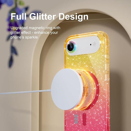 Choiche Magnetic for iPhone 17 Air Case Compatible with MagSafe, Women Cute Glitter Sparkly Phone Case with Diamond Camera Lens Protectors, Military-Grade Drop Protection 6.5" (Gold/Pink)