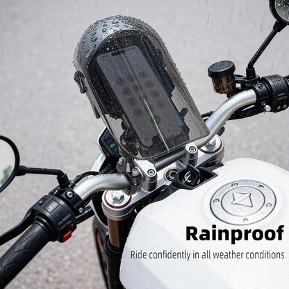 Motorcycle Phone Mount with Vibration Dampener, Waterproof, Sunproof, Aluminum Alloy Handlebar Mounting Base, One-Handed Operation Motorcycle Universal Phone Holder for 4.7"-7.2" Smartphones