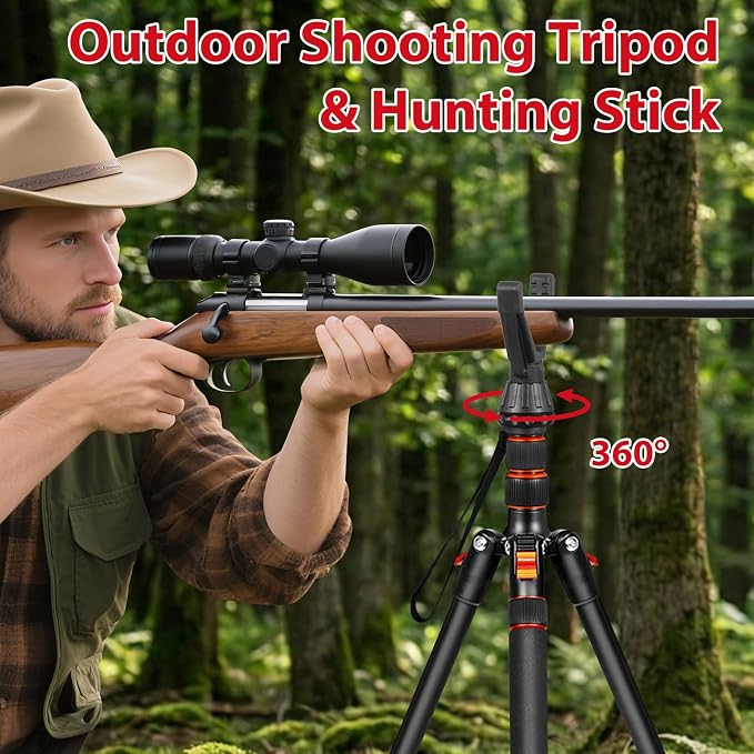 68" Ball Head Camera Tripod & Monopods, 360° Smooth Rotation V-Yoke Rifle Shooting Tripod & Hunting Stick, Heavy Duty Tripod for Camera and Outdoor Hunting with 16.5" Min Size and Carry Bag