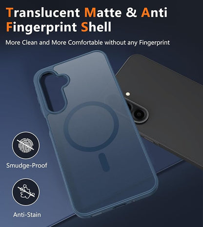 FNTCASE for Galaxy A26 5G Phone Case: Magnetic Matte Translucent Military Grade Drop Protection Cell Phone Cover - Slim Rugged Durable Shockproof Protective for Samsung A26 Cases - Blue