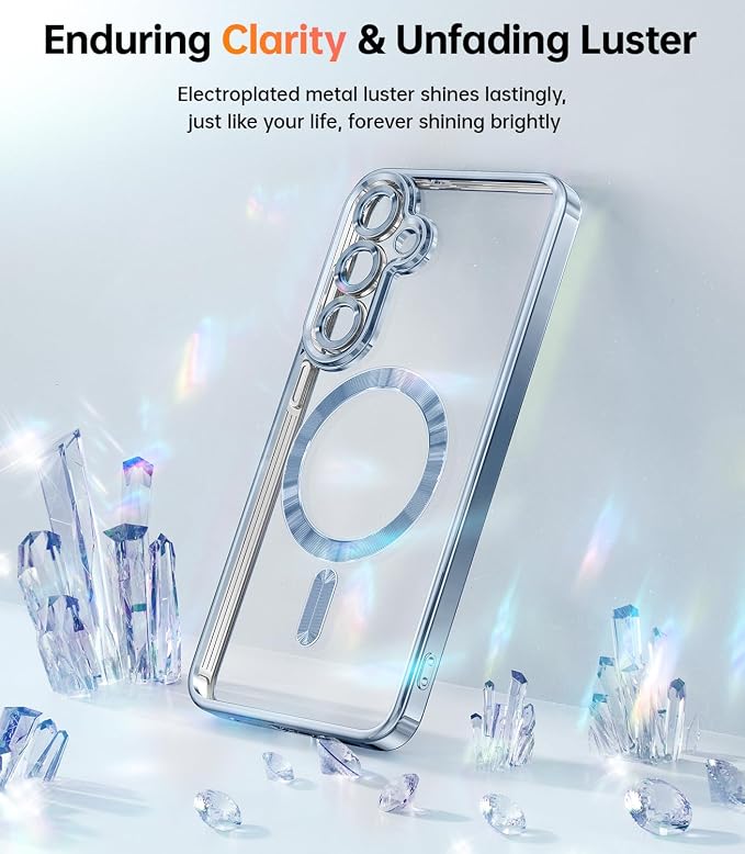 Meifigno Case Designed for Samsung Galaxy S25 Plus 6.7 inch, [Compatible with MagSafe] [2X HD Screen Protectors] [Glitter Card & Wrist Strap] Full Lens Protection Case for Galaxy S25 Plus, Icyblue