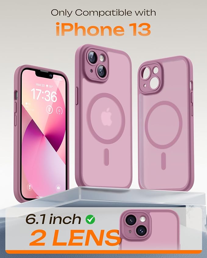 TOCOL for Phone 13 Case, Compatible with Magsafe Charger, Full Camera Protection, Drop Protection, Translucent Matte Phone Case for iPhone 13 6.1 inch (Lilac Purple)