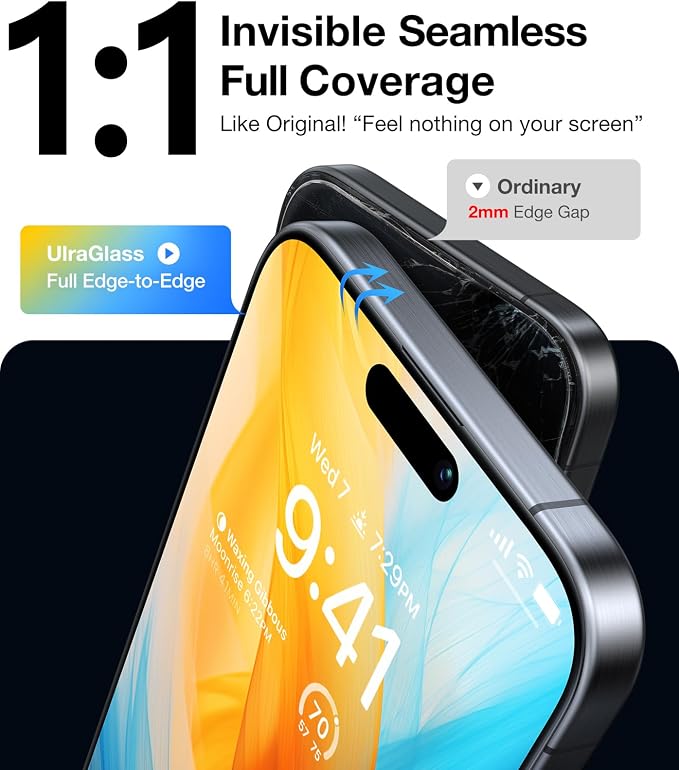 UltraGlass Top 9H+ Glass for iPhone 14 Pro Screen Protector Tempered Glass [Longest Durable & Military Grade Shatterproof] Screen Protector 14 Pro Full Coverage, Anti-fingerprint, 2 Packs