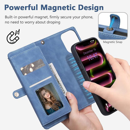 Wallet Case for iPhone 16 Pro with Card Holder/Crossbody Wallet/Strap| RFID Blocking | Magnetic | Kickstand | Detachable | PU Leather Phone Case for iPhone 16 Pro,6.3 in,Sky Blue