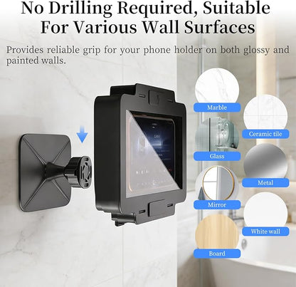 Waterproof Phone Holder for Shower, [Shower Phone Mount] with IPX6 Rating & Anti-Fog Screen, 360° Rotatable [Waterproof Shower Phone Holder] with Strong Suction for iPhone Android 4-7 Inch (Black)