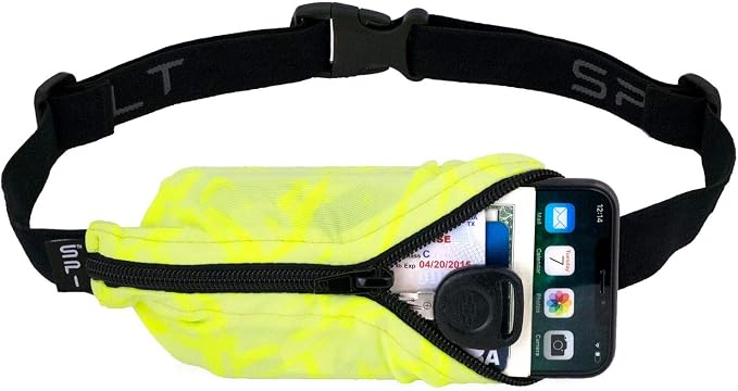 SPIbelt Large Pocket Running Belt, No-Bounce Waist Bag for Runners Athletes Men and Women fits iPhone and Android Phones (Yellow, One Size)