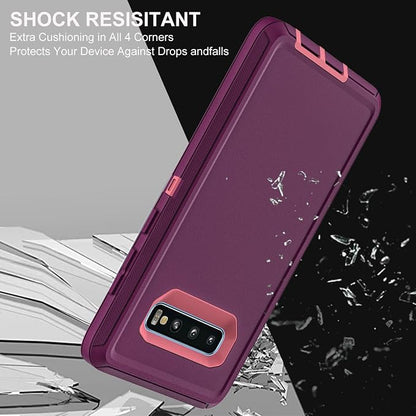 for Samsung Galaxy S10 Plus Case, with 2Pcs [Self Healing Flexible TPU Screen Protector & Camera Lens Protector] Military Grade 3 in 1 Heavy Duty Case for Galaxy S10 Plus (Purple/Pink)