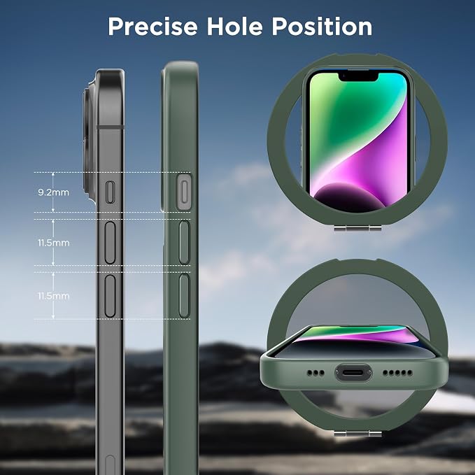 CACOE Magnetic Case for iPhone 13/14 6.1 inch with 360 Rotatable Ring Stand, Compatible with MagSafe Car Phone Mount, Cases Cover Phone Holder for Desk Meeting/Videos Dark Green