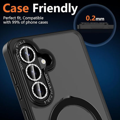 for Samsung Galaxy S26 Plus Camera Lens Protector, Electroplated Matte Back with 9H Tempered Glass Lens Protector, [Strong Adsorption] [Case-Friendly] Metal Ring HD Lens Cover, Black Diamond