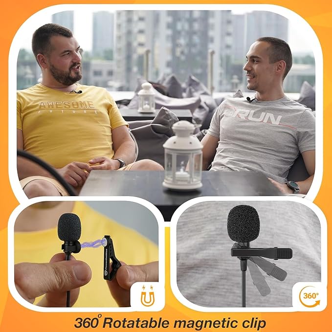 PowerDeWise Dual Lavalier Microphone Set for iPhone, Android & Camera – Professional Clip-On Lapel Microphones for Interviews, Podcasting, YouTube, Video Recording, Vlogging & Online Teaching