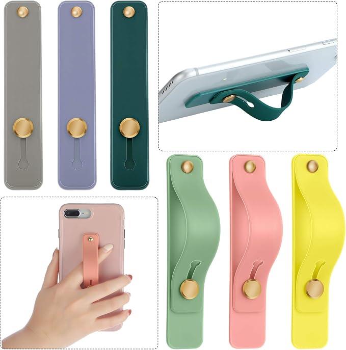 Weewooday 6 Pieces Phone Grip Holder Cell Phone Grip Strap Telescopic Finger Strap Stand Universal Finger Kickstand for Most Smartphones(Vibrant Colors)