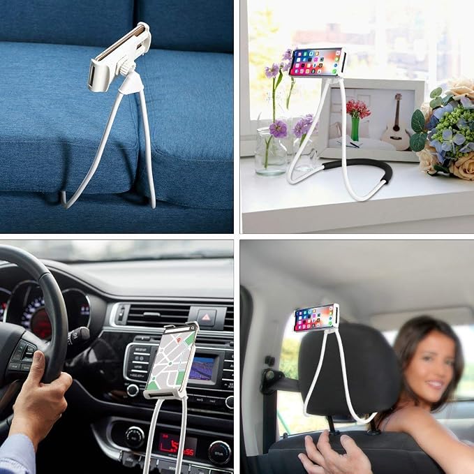 Flexible Long Arms Stand Clip Holder,Hanging on Neck Universal Lounger's Bracket for Mobile Phone Tablet PC Desktop(Black)