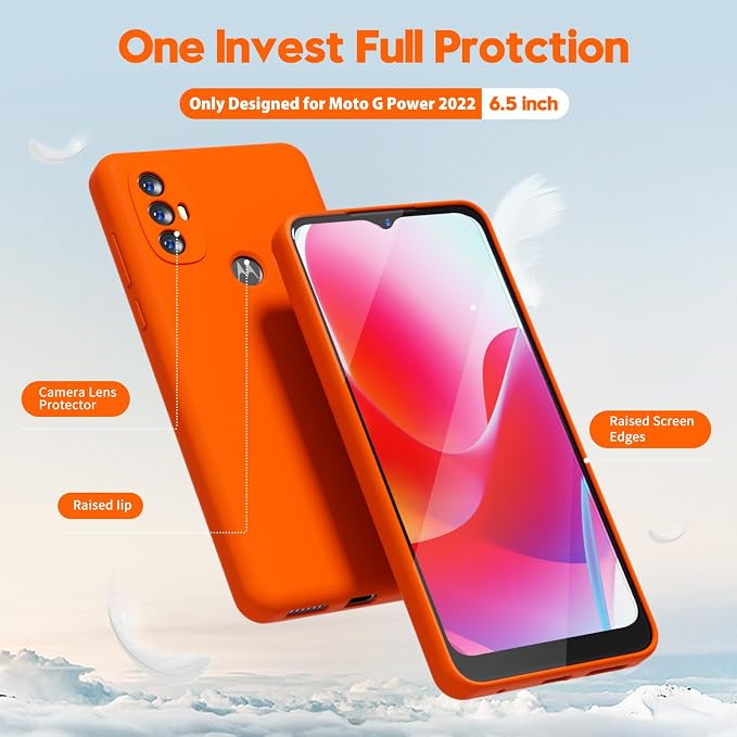 oakxco for Motorola Moto G Power 2022 Phone Case/Moto G Play 2023 Phone Case Liquid Silicone, Thin Slim Soft Rubber Gel TPU Plain Simple Cover for Women Girl Cute, Matte Solid Color,Neon Orange
