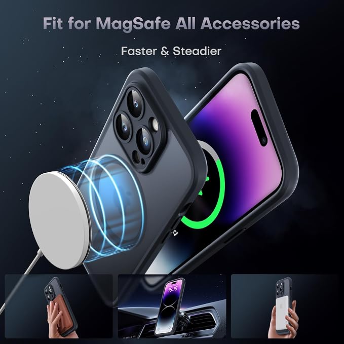 TOCOL for iPhone 14 Pro Max Case, Compatible with Magsafe, Drop Protection, Upgraded Full Camera Protection, Translucent Magnetic Matte Phone Case for iPhone 14 Pro Max 6.7 inch (Black)