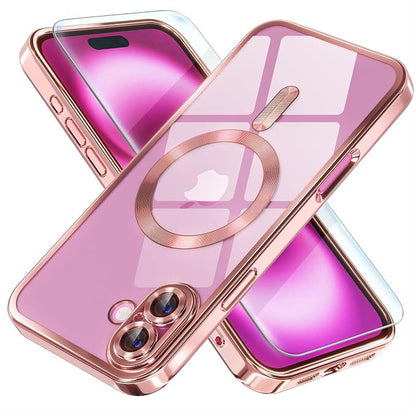 Misea Magnetic for iPhone 16 Plus Case Compatible with MagSafe [Never Yellowing] [Military Grade Drop Protection] Full Camera Lens Protector Plating Soft Clear Phone Case for Women 6.7", Pink