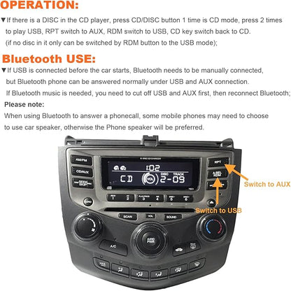 Bluetooth Car Kit, 3 in 1 Car Audio Input Adapter with AUX USB Bluetooth for Honda Accord Civic CRV Odyssey Fit Pilot Element Ridgeline Acura MDX TSX CSX