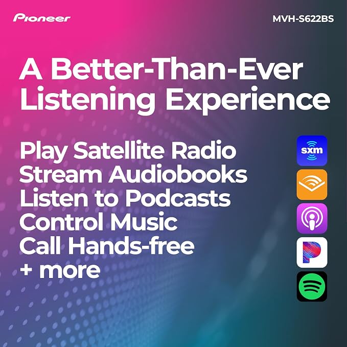 Pioneer MVH-S622BS Double Din Bluetooth Car Stereo with USB/AUX Inputs, Pioneer Smart Sync, and Hands-Free Calling for Enhanced in-Car Audio Experience