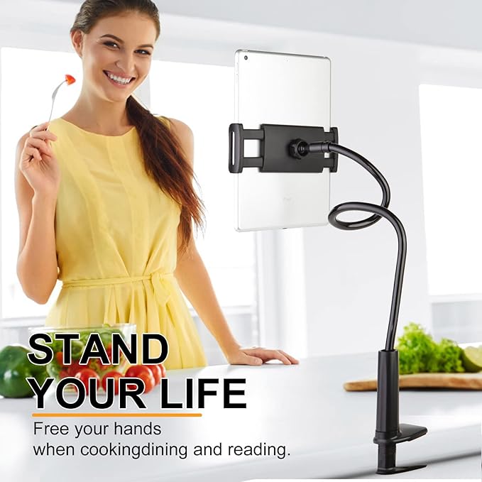 ZUYEE Gooseneck Tablet Holder for Bed 4-10.5" Devices iPad Holder Stand Desk Mount Clip 30 inch Flexible Arm Clamp for iPad mini Air Galaxy Tabs Nintendo Switch Kindle Fire Cell Phone White