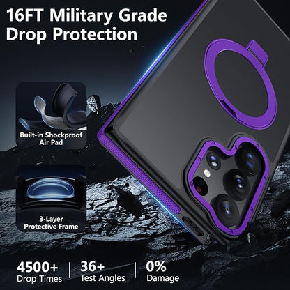 for Samsung Galaxy S22 Ultra Case, Magnetic Adjustable Ring Stand [Fit for Magsafe], [Military-Grade Shockproof Protection] Phone Case for S22 Ultra Case with Kickstand&Ring Holder (Purple)