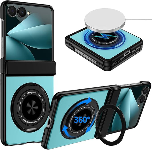Hekodonk for Galaxy Z Flip 8 Case with 360 Rotatable Stand,[Compatible with MagSafe][Front Screen Protector],Magnetic Ring Holder with Hinge Protective Case for Samsung Z Flip 8,Bight Celeste