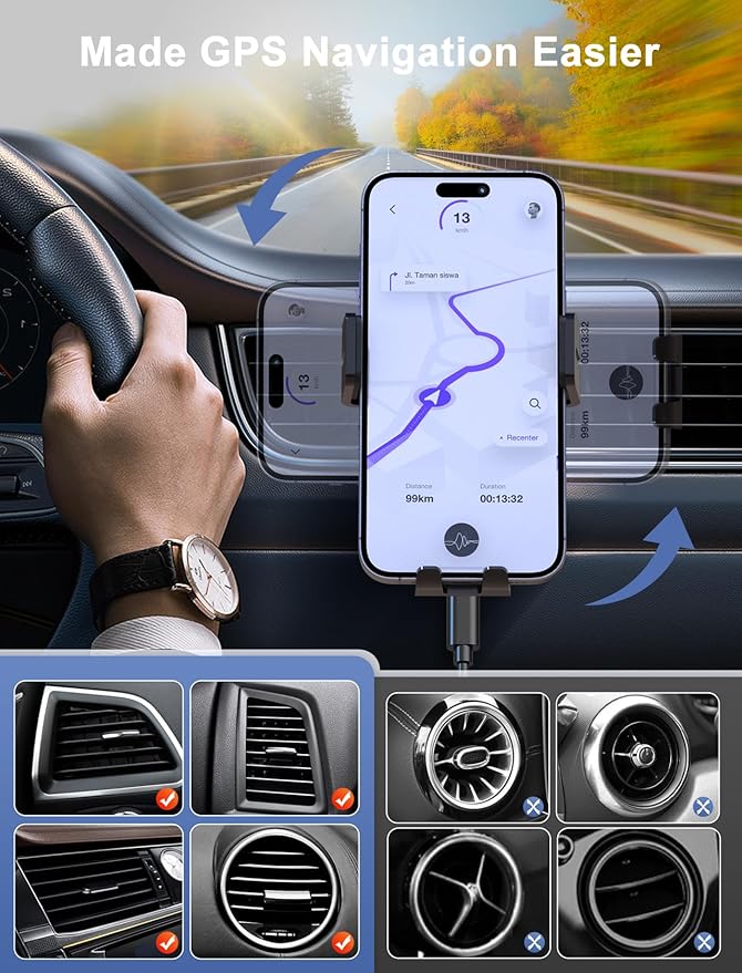Wireless Car Charger, MOKPR Auto-Clamping Car Mount 15W/10W/7.5W Fast Charging CD Slot Air Vent Car Phone Mount Fit for iPhone 16 15/14/13/13 Pro/12 Pro Max/12 pro/12/11 Series, Samsung Galaxy Series