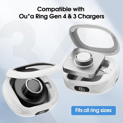 Wireless Charging Case Compatible with Ou-ra Ring Gen 4 & 3 Charger, 2000mAh Portable Charging Case with LED Display for Fitness & Travel, 30-Day Runtime (Official Charger Not Included) White