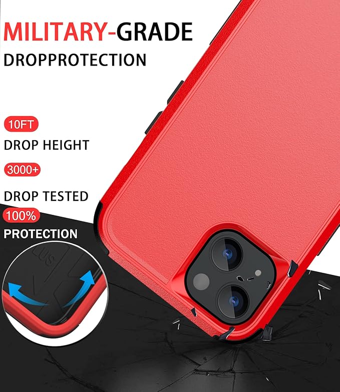 Diverbox for iPhone 13 Case [Shockproof] [Dropproof] [Dust-Proof],Heavy Duty Protection Phone Case Cover for Apple iPhone 13 (Red)