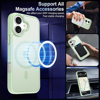 MOCCA Strong Magnetic for iPhone 16 Case, [Compatible with Magsafe][16FT Mil-Grade Drop Protection] Slim Thin Translucent Matte Protective Cover Case for iPhone 16 Phone Case 6.1", Light Green